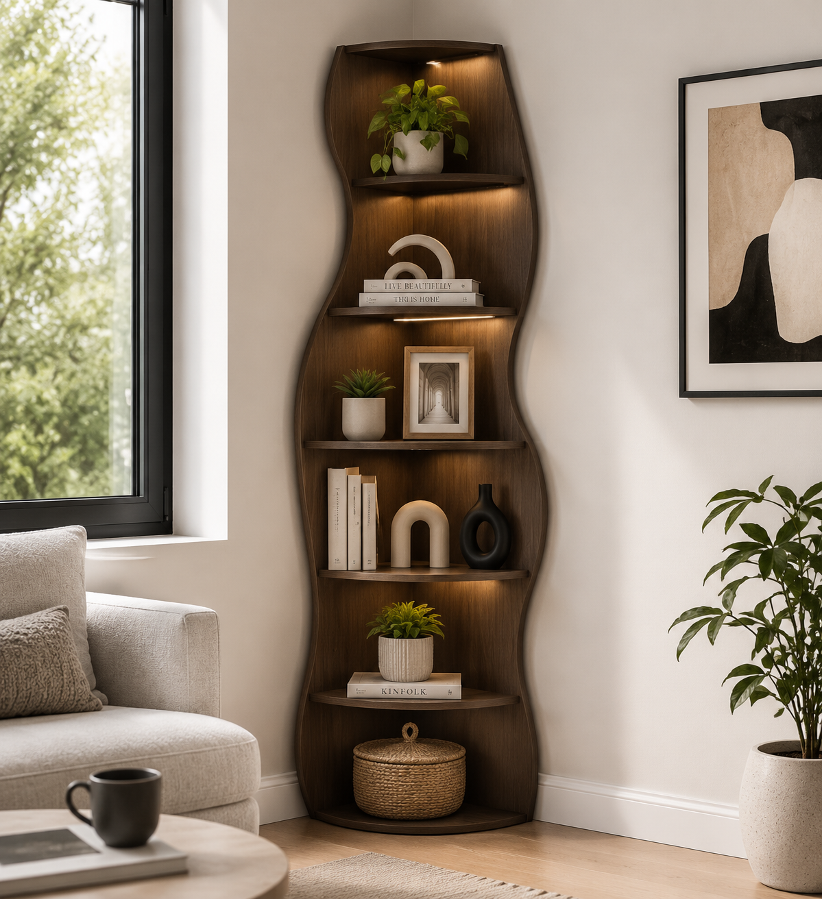 Silvariq™ VioraWave Curved Bookshelf Tower
