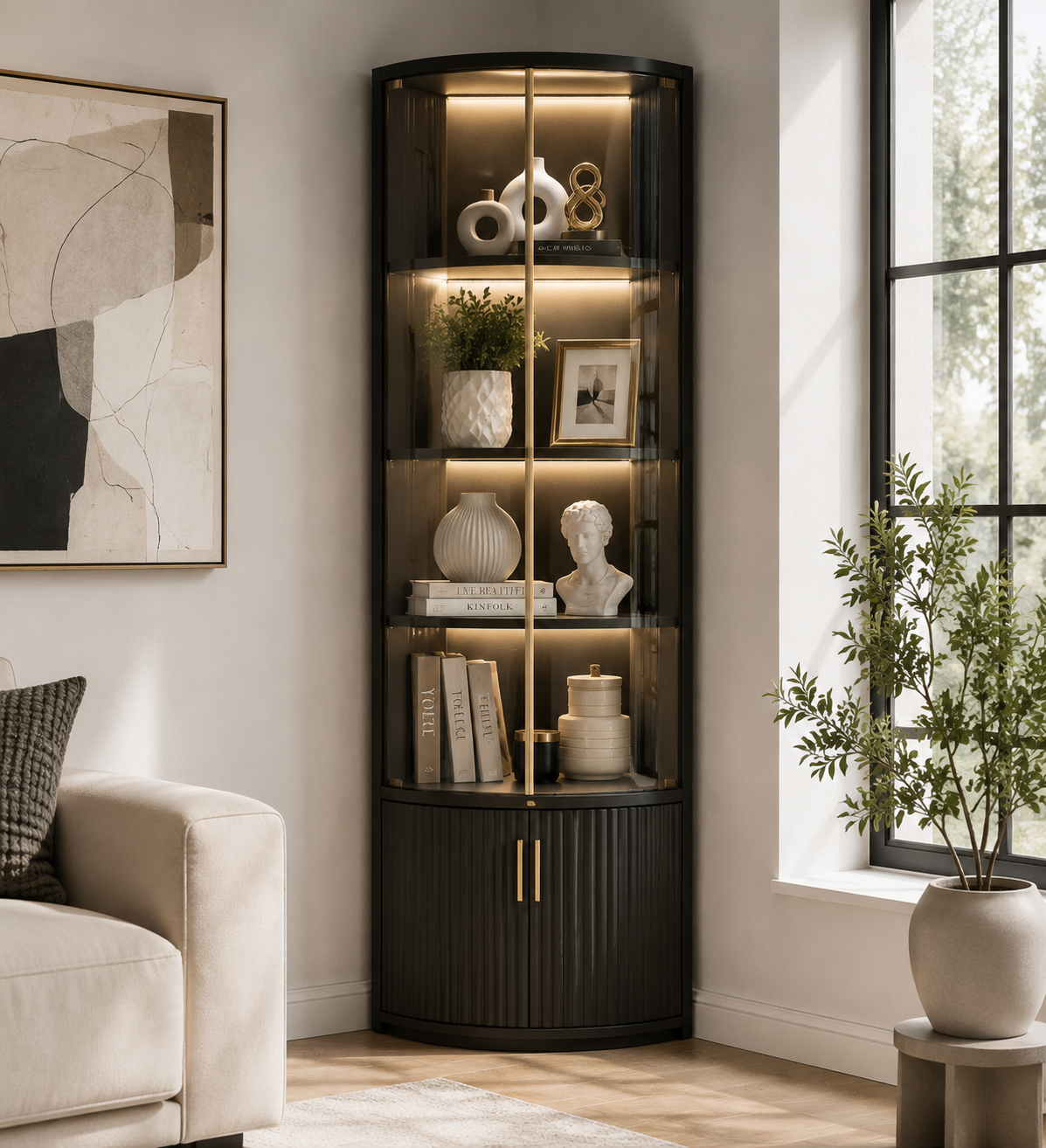 Silvariq™ Aureline Corner Display Cabinet